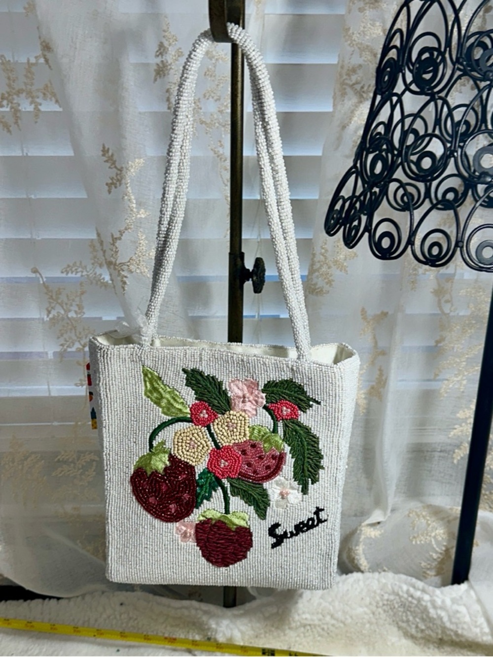 Made in India strawberry white beaded shoulder bag